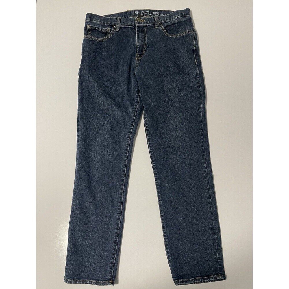 Gap Athletic Stretch Dark Wash Straight Leg Jeans Men‎ Size 32x30 99% Cotton